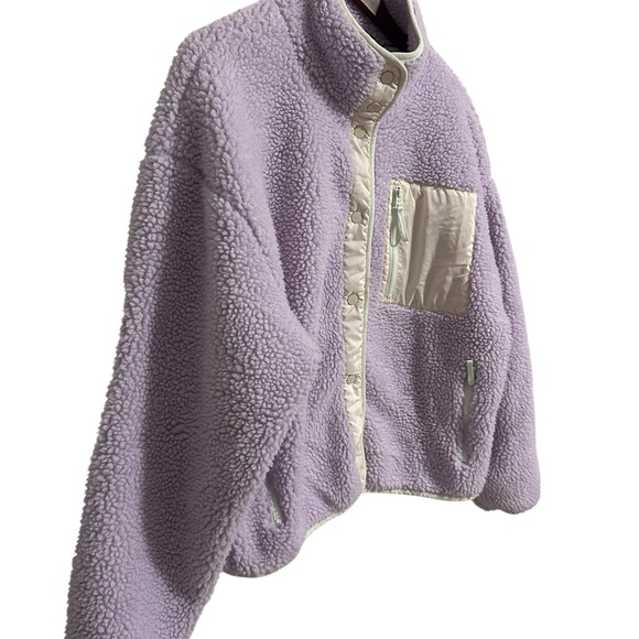 Fabletics Purple Liliac Teddy Jacket Sherpa High Collar and Fuzzy Texture Large - Picture 10 of 13